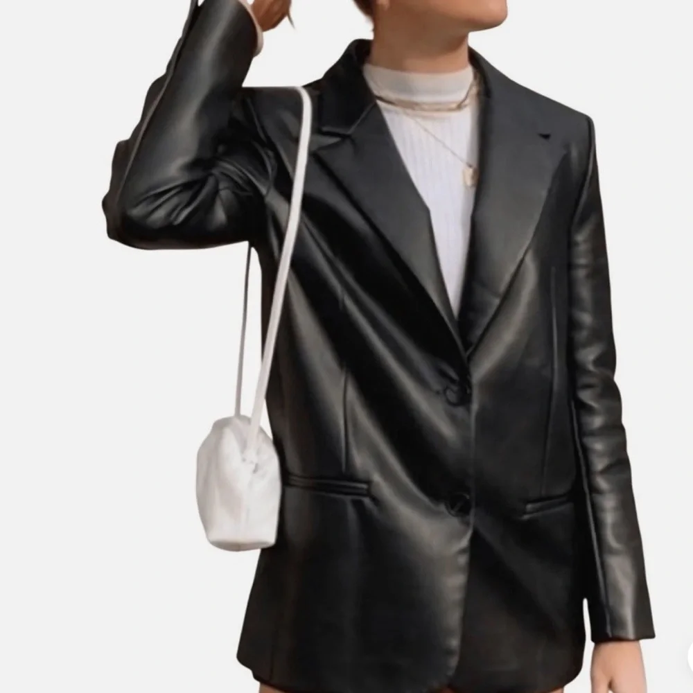Zara Black Faux Leather Oversized Blazer/Jacket M